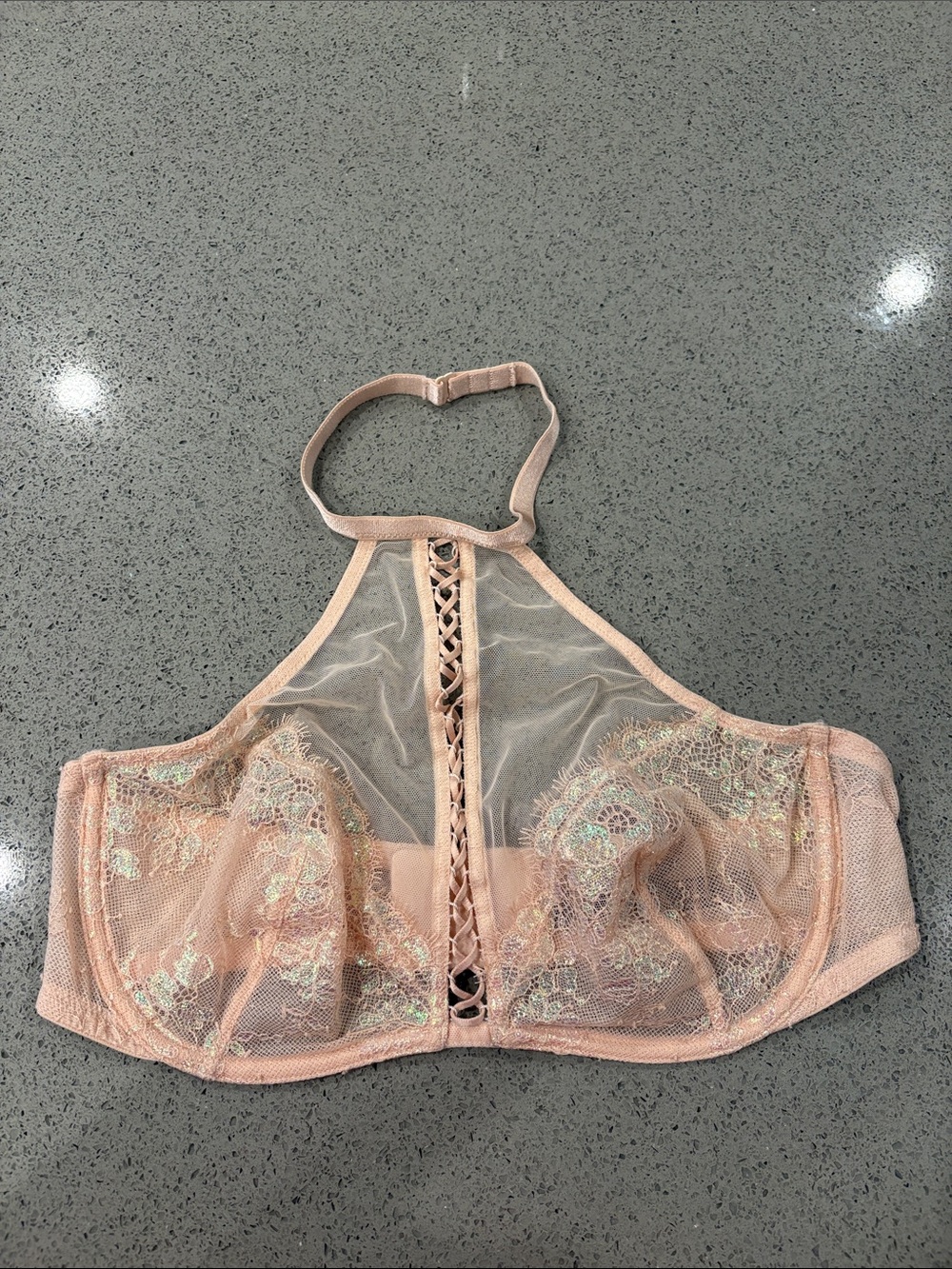 Victoria's Secret Sheer Lace Halter Bralette in Blush